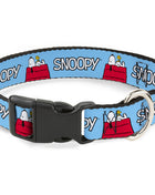Plastic Clip Collar - Peanuts Snoopy and Woodstock Dog House Pose and Text Sky Blue