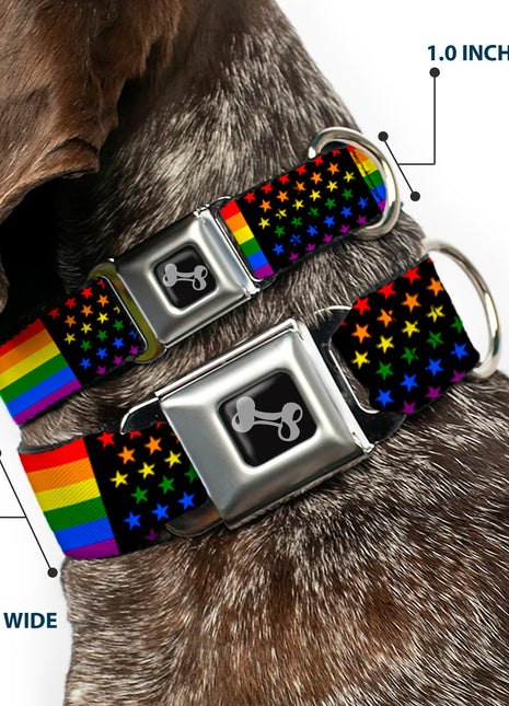 Dog Bone Seatbelt Buckle Collar - Flag American Pride Rainbow/Black