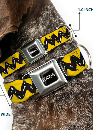 PEANUTS Title Logo Full Color Black/White Seatbelt Buckle Collar - Peanuts Charlie Brown Zig Zag Stripe Yellow/Black