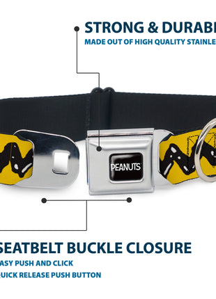 PEANUTS Title Logo Full Color Black/White Seatbelt Buckle Collar - Peanuts Charlie Brown Zig Zag Stripe Yellow/Black