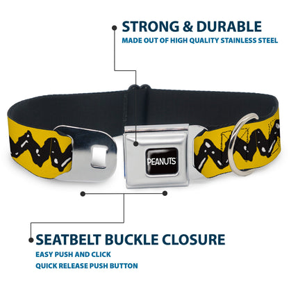 PEANUTS Title Logo Full Color Black/White Seatbelt Buckle Collar - Peanuts Charlie Brown Zig Zag Stripe Yellow/Black