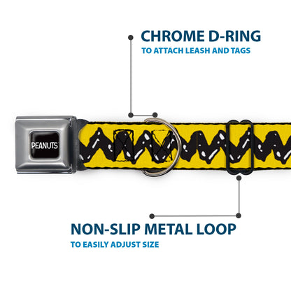 PEANUTS Title Logo Full Color Black/White Seatbelt Buckle Collar - Peanuts Charlie Brown Zig Zag Stripe Yellow/Black