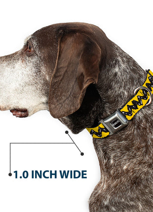PEANUTS Title Logo Full Color Black/White Seatbelt Buckle Collar - Peanuts Charlie Brown Zig Zag Stripe Yellow/Black