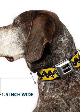 PEANUTS Title Logo Full Color Black/White Seatbelt Buckle Collar - Peanuts Charlie Brown Zig Zag Stripe Yellow/Black
