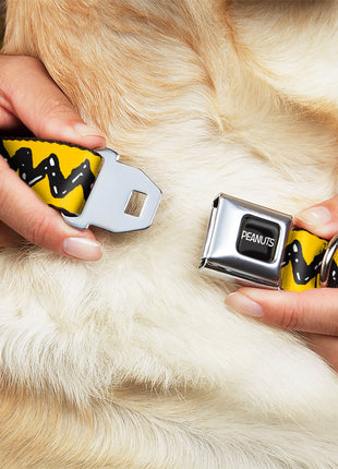 PEANUTS Title Logo Full Color Black/White Seatbelt Buckle Collar - Peanuts Charlie Brown Zig Zag Stripe Yellow/Black