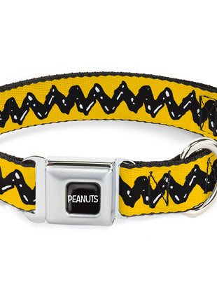 PEANUTS Title Logo Full Color Black/White Seatbelt Buckle Collar - Peanuts Charlie Brown Zig Zag Stripe Yellow/Black