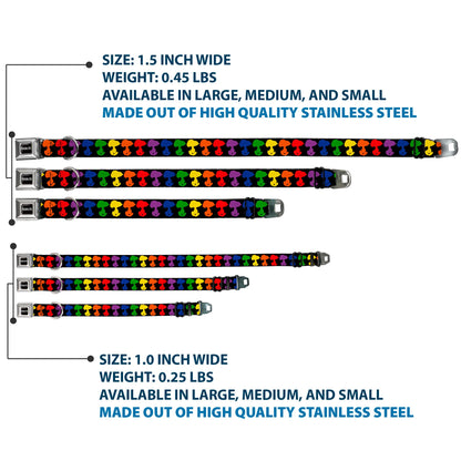 PEANUTS Title Logo Full Color Black/White Seatbelt Buckle Collar - Peanuts Snoopy Silhoutte Pose Black/Rainbow Multi Color