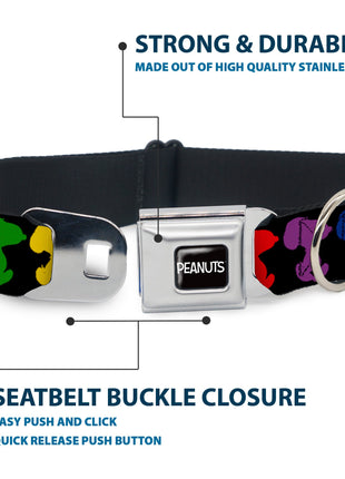 PEANUTS Title Logo Full Color Black/White Seatbelt Buckle Collar - Peanuts Snoopy Silhoutte Pose Black/Rainbow Multi Color