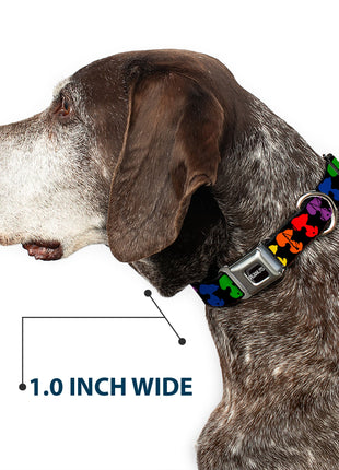 PEANUTS Title Logo Full Color Black/White Seatbelt Buckle Collar - Peanuts Snoopy Silhoutte Pose Black/Rainbow Multi Color