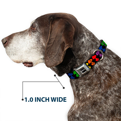 PEANUTS Title Logo Full Color Black/White Seatbelt Buckle Collar - Peanuts Snoopy Silhoutte Pose Black/Rainbow Multi Color
