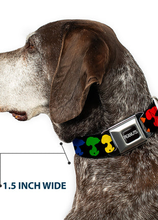 PEANUTS Title Logo Full Color Black/White Seatbelt Buckle Collar - Peanuts Snoopy Silhoutte Pose Black/Rainbow Multi Color