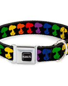 PEANUTS Title Logo Full Color Black/White Seatbelt Buckle Collar - Peanuts Snoopy Silhoutte Pose Black/Rainbow Multi Color