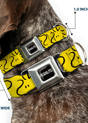 PEANUTS Title Logo Full Color Black/White Seatbelt Buckle Collar - Peanuts Woodstock Line Face Line Art Yellow/Black