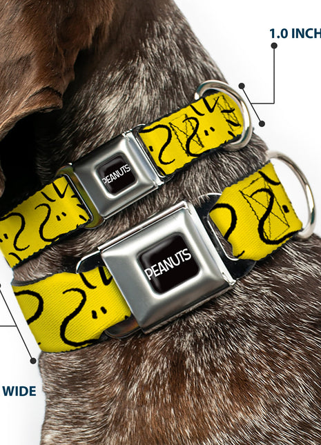 PEANUTS Title Logo Full Color Black/White Seatbelt Buckle Collar - Peanuts Woodstock Line Face Line Art Yellow/Black