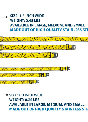 PEANUTS Title Logo Full Color Black/White Seatbelt Buckle Collar - Peanuts Woodstock Line Face Line Art Yellow/Black