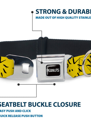PEANUTS Title Logo Full Color Black/White Seatbelt Buckle Collar - Peanuts Woodstock Line Face Line Art Yellow/Black