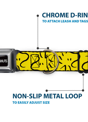 PEANUTS Title Logo Full Color Black/White Seatbelt Buckle Collar - Peanuts Woodstock Line Face Line Art Yellow/Black