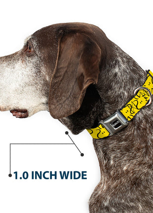 PEANUTS Title Logo Full Color Black/White Seatbelt Buckle Collar - Peanuts Woodstock Line Face Line Art Yellow/Black