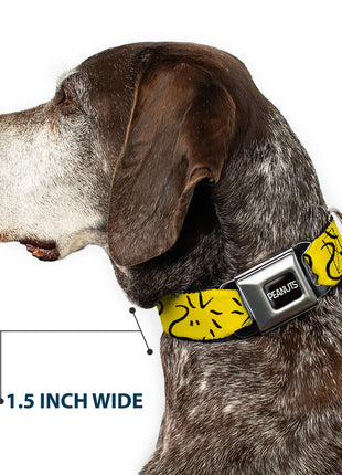 PEANUTS Title Logo Full Color Black/White Seatbelt Buckle Collar - Peanuts Woodstock Line Face Line Art Yellow/Black