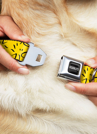 PEANUTS Title Logo Full Color Black/White Seatbelt Buckle Collar - Peanuts Woodstock Line Face Line Art Yellow/Black