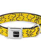 PEANUTS Title Logo Full Color Black/White Seatbelt Buckle Collar - Peanuts Woodstock Line Face Line Art Yellow/Black