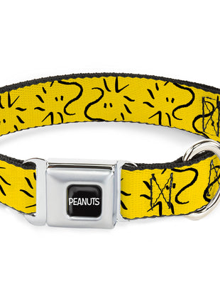 PEANUTS Title Logo Full Color Black/White Seatbelt Buckle Collar - Peanuts Woodstock Line Face Line Art Yellow/Black