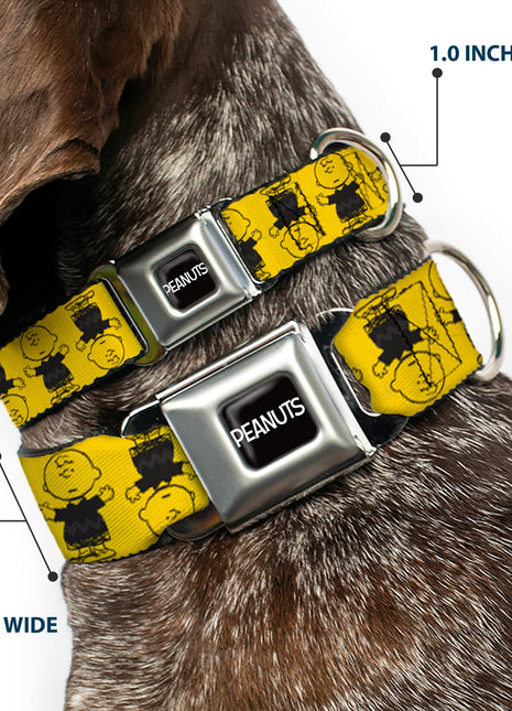 PEANUTS Title Logo Full Color Black/White Seatbelt Buckle Collar - Peanuts Charlie Brown Pose Flip Yellow/Black