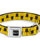 PEANUTS Title Logo Full Color Black/White Seatbelt Buckle Collar - Peanuts Charlie Brown Pose Flip Yellow/Black