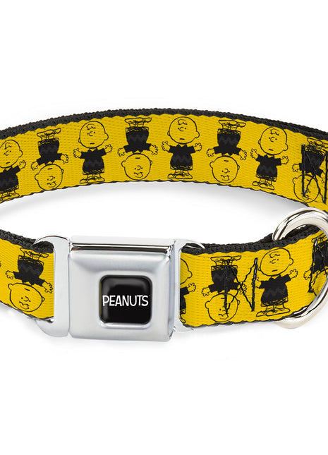 PEANUTS Title Logo Full Color Black/White Seatbelt Buckle Collar - Peanuts Charlie Brown Pose Flip Yellow/Black