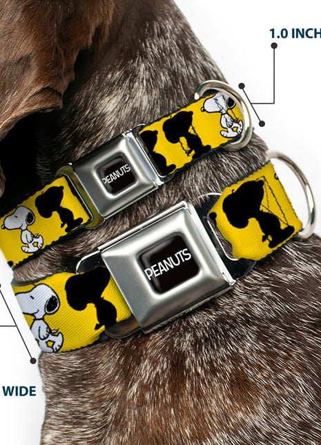 PEANUTS Title Logo Full Color Black/White Seatbelt Buckle Collar - Peanuts Snoopy Walking/Silhouette Pose Yellow/Black/White