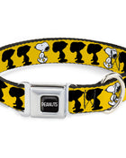 PEANUTS Title Logo Full Color Black/White Seatbelt Buckle Collar - Peanuts Snoopy Walking/Silhouette Pose Yellow/Black/White