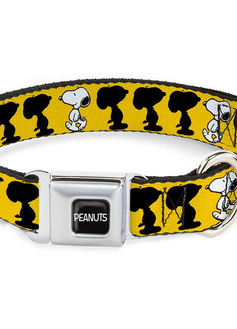 PEANUTS Title Logo Full Color Black/White Seatbelt Buckle Collar - Peanuts Snoopy Walking/Silhouette Pose Yellow/Black/White