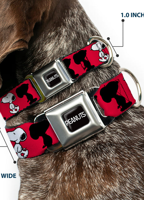 PEANUTS Title Logo Full Color Black/White Seatbelt Buckle Collar - Peanuts Snoopy Walking/Silhouette Pose Red/Black/White