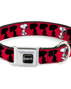 PEANUTS Title Logo Full Color Black/White Seatbelt Buckle Collar - Peanuts Snoopy Walking/Silhouette Pose Red/Black/White