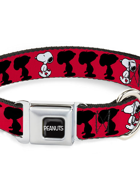 PEANUTS Title Logo Full Color Black/White Seatbelt Buckle Collar - Peanuts Snoopy Walking/Silhouette Pose Red/Black/White