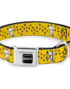 PEANUTS Title Logo Full Color Black/White Seatbelt Buckle Collar - Peanuts Snoopy Smiling Pose/Paw Print Yellow/Black/White