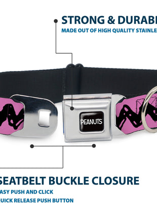 PEANUTS Title Logo Full Color Black/White Seatbelt Buckle Collar - Peanuts Charlie Brown Zig Zag Stripe Pink/Black