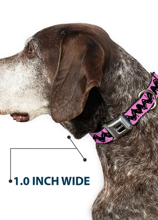 PEANUTS Title Logo Full Color Black/White Seatbelt Buckle Collar - Peanuts Charlie Brown Zig Zag Stripe Pink/Black