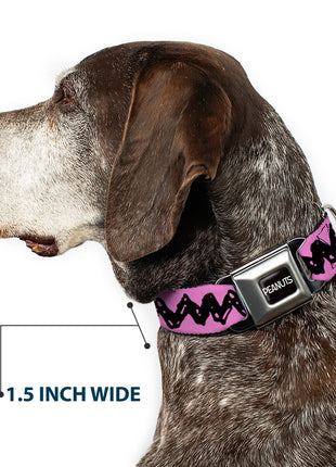 PEANUTS Title Logo Full Color Black/White Seatbelt Buckle Collar - Peanuts Charlie Brown Zig Zag Stripe Pink/Black