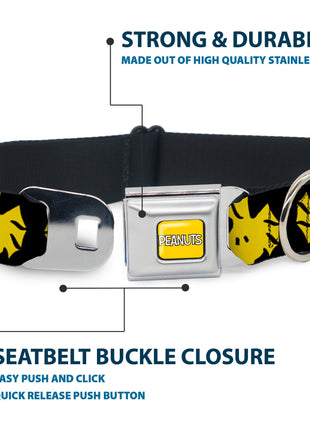 PEANUTS Title Logo Full Color Yellow/White Seatbelt Buckle Collar - Peanuts Woodstock Face Flip Black/Yellow
