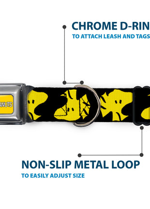 PEANUTS Title Logo Full Color Yellow/White Seatbelt Buckle Collar - Peanuts Woodstock Face Flip Black/Yellow