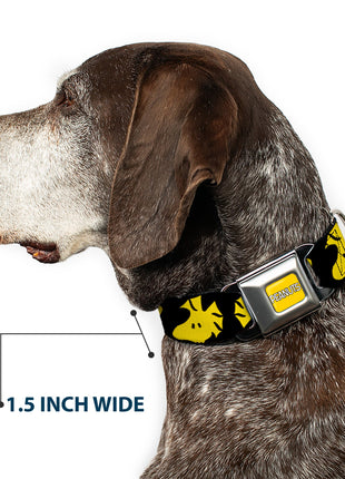PEANUTS Title Logo Full Color Yellow/White Seatbelt Buckle Collar - Peanuts Woodstock Face Flip Black/Yellow