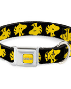 PEANUTS Title Logo Full Color Yellow/White Seatbelt Buckle Collar - Peanuts Woodstock Face Flip Black/Yellow