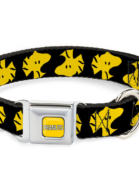 PEANUTS Title Logo Full Color Yellow/White Seatbelt Buckle Collar - Peanuts Woodstock Face Flip Black/Yellow