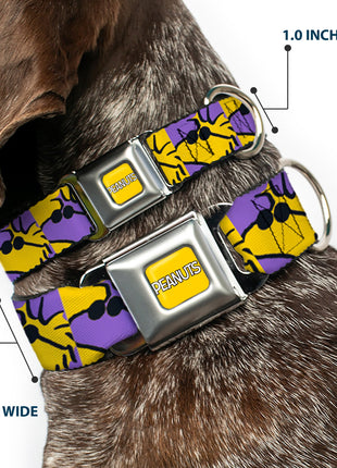 PEANUTS Title Logo Full Color Yellow/White Seatbelt Buckle Collar - Peanuts Woodstock Shades Pose Blocks Blue/Yellow/Black