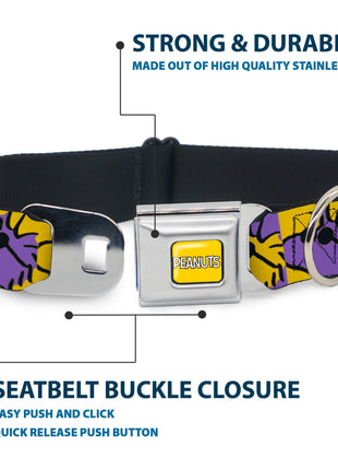 PEANUTS Title Logo Full Color Yellow/White Seatbelt Buckle Collar - Peanuts Woodstock Shades Pose Blocks Blue/Yellow/Black