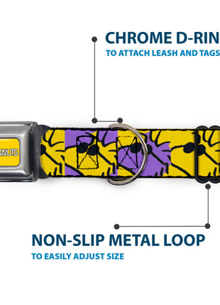 PEANUTS Title Logo Full Color Yellow/White Seatbelt Buckle Collar - Peanuts Woodstock Shades Pose Blocks Blue/Yellow/Black