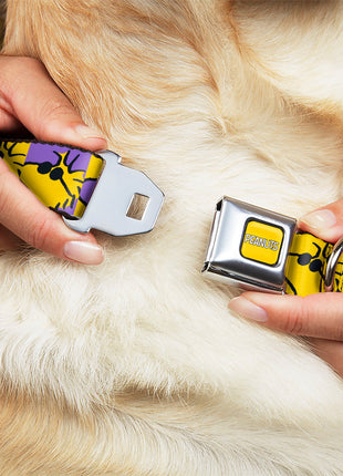 PEANUTS Title Logo Full Color Yellow/White Seatbelt Buckle Collar - Peanuts Woodstock Shades Pose Blocks Blue/Yellow/Black