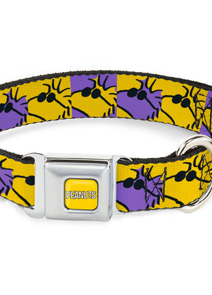 PEANUTS Title Logo Full Color Yellow/White Seatbelt Buckle Collar - Peanuts Woodstock Shades Pose Blocks Blue/Yellow/Black