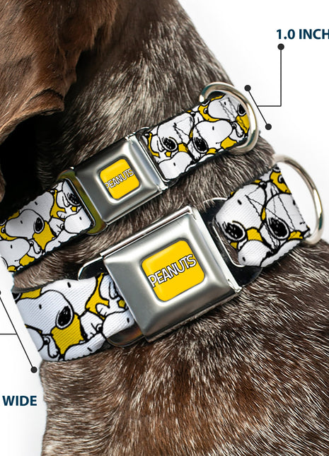 PEANUTS Title Logo Full Color Yellow/White Seatbelt Buckle Collar - Peanuts Snoopy Pose Stacked Yellow